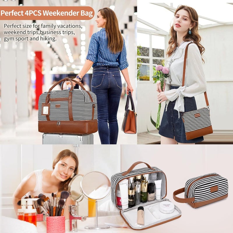 Wogarl Weekender Bags for Women Large Canvas Overnight Bag Travel Duffel Bags Carry on Shoulder Weekend Bag with Shoe Compartment for Travel Night Flight Daily Use - Image 2